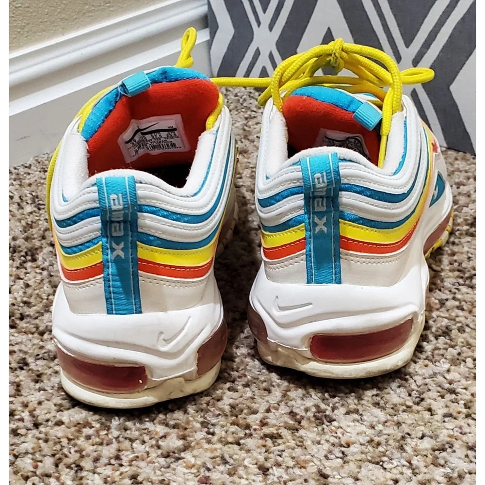 Nike Air Max 97 GS CK0052‑400 Youth 5Y Blue Yellow Red Sneakers